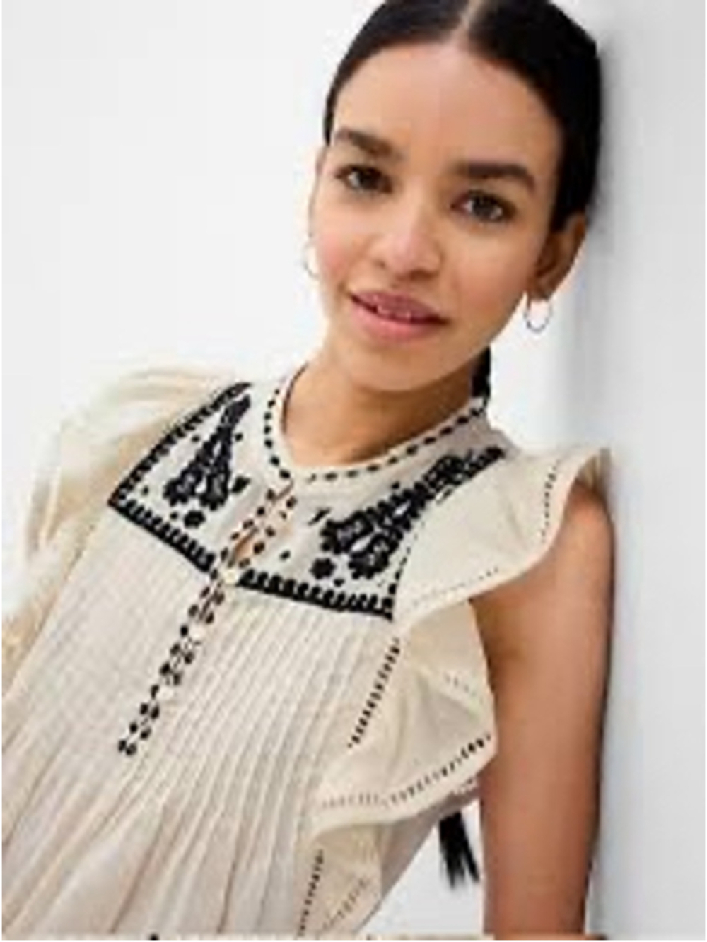 Gap Embroidered Flutter Sleeve Top Womens XL Bohemian Career Hipster Feminine